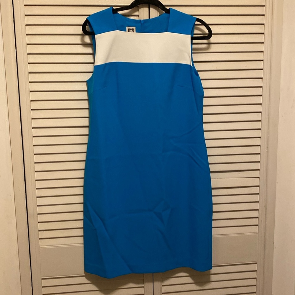 Blue and white casual dress.